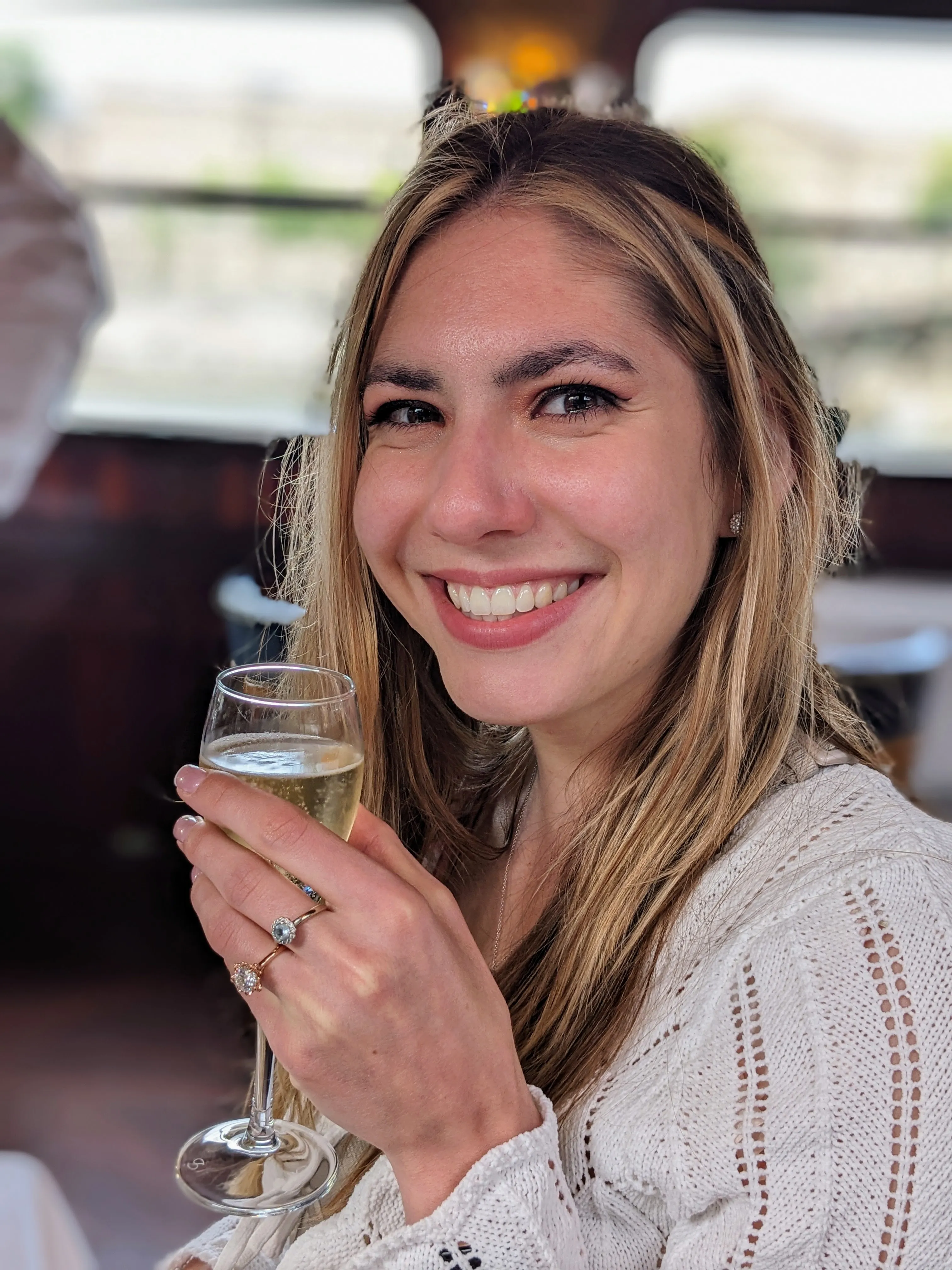 Celebrating on the dinner cruise with some champagne